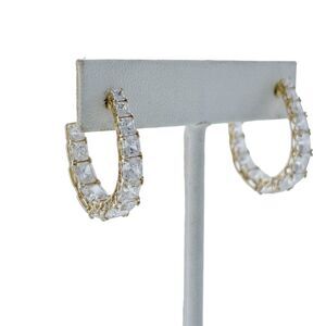 Vintage JD Sterling Silver 925 Gold Tone Cubic Zirconia Hoop Earrings